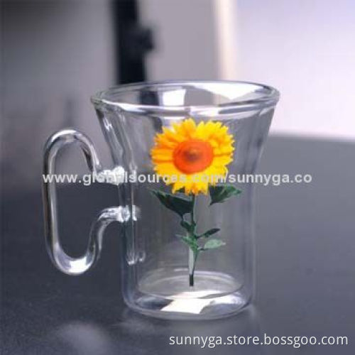 Unique Design Borosilicate Double Wall Glass with Decal Inside, 213mL Capacity, 95mm Top Diameter